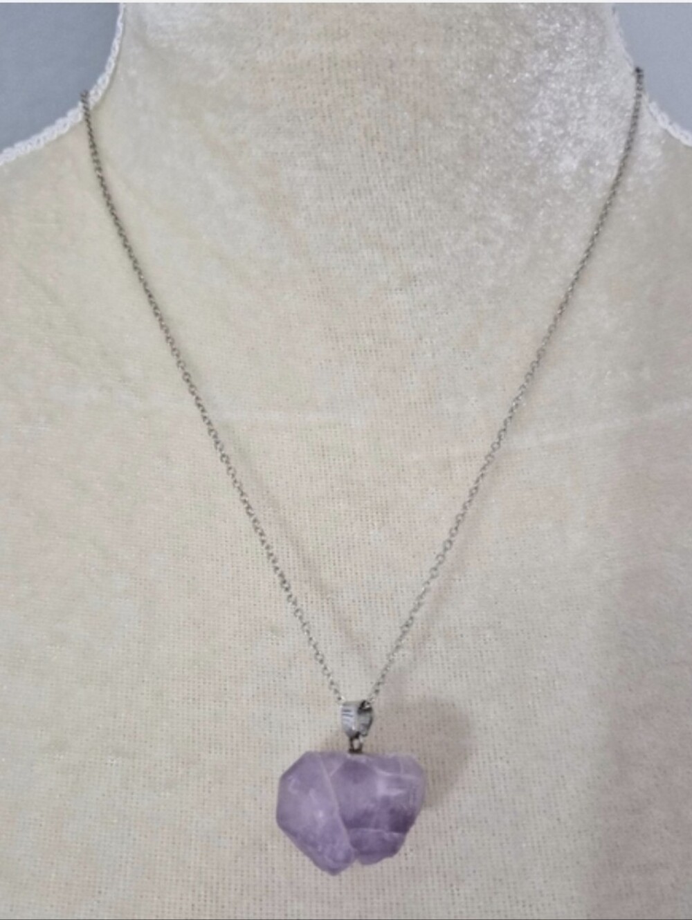 925 Sterling Silver Raw Amethyst Crystal Pendant Necklace Purple Boho